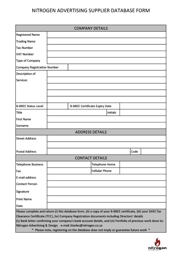 Nitrogen Supplier Database Form 230519